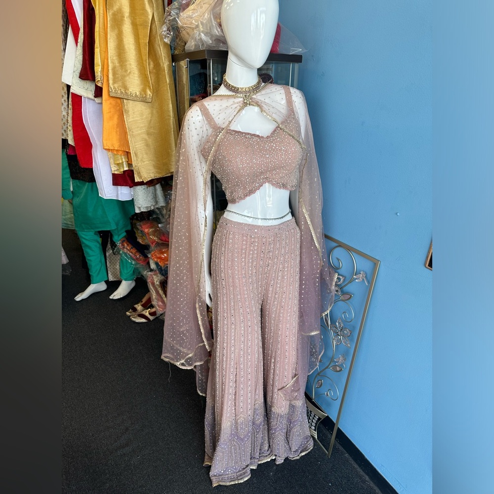 Shivali Luxury Sharara Set - Elegant Wedding Outfit with Flowy Pants & Crop Top